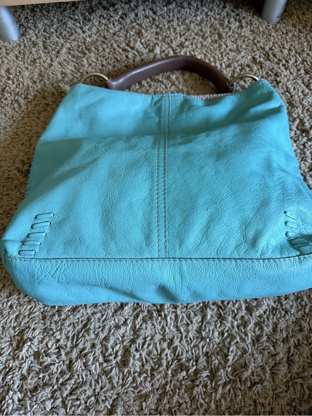 Lucky Brand Turquoise Leather Tote with Brown Handles - Picture 12 of 16